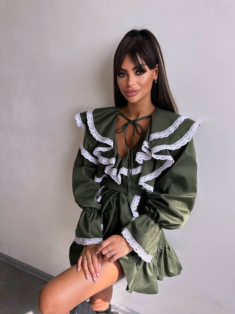 Котонова сукня декорована мереживом    | PUSHKA SHOP