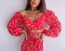 Квітковий комплект: топ із зав'язками на талії + спідниця міді з розрізом Квітковий комплект: топ із зав'язками на талії + спідниця міді з розрізом | PUSHKA SHOP