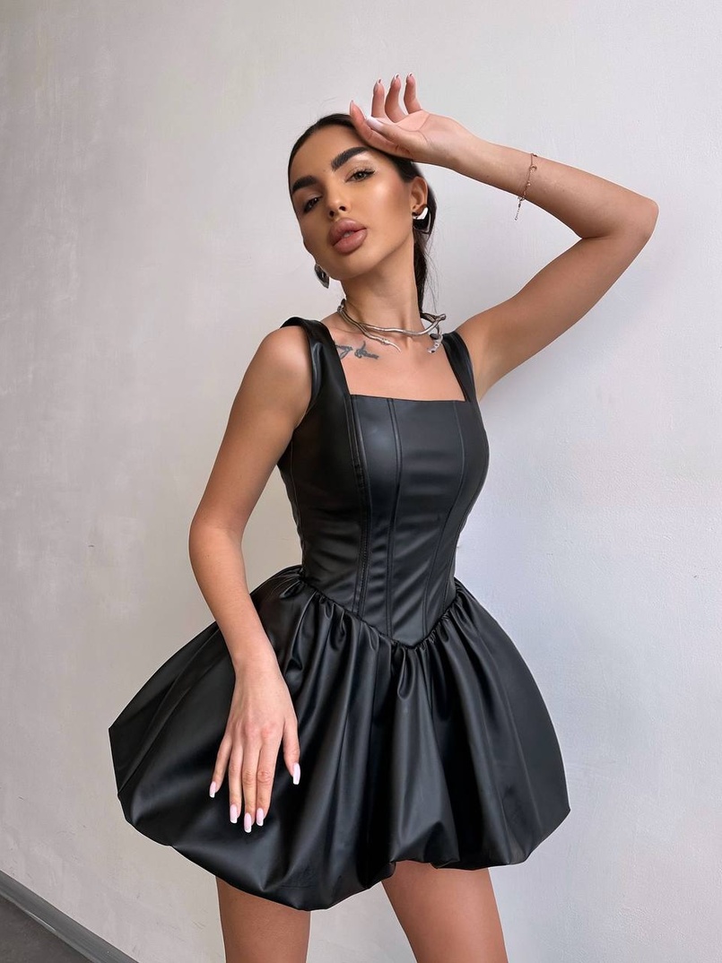 Корсетна сукня з еко-шкіри зі спідницею-балоном | PUSHKA SHOP