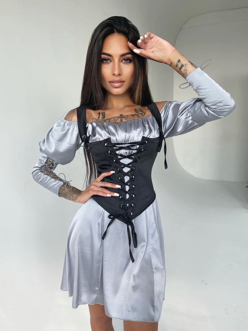 Шелковое платье + атласный корсет на шнуровке Шелковое платье + атласный корсет на шнуровке | PUSHKA SHOP