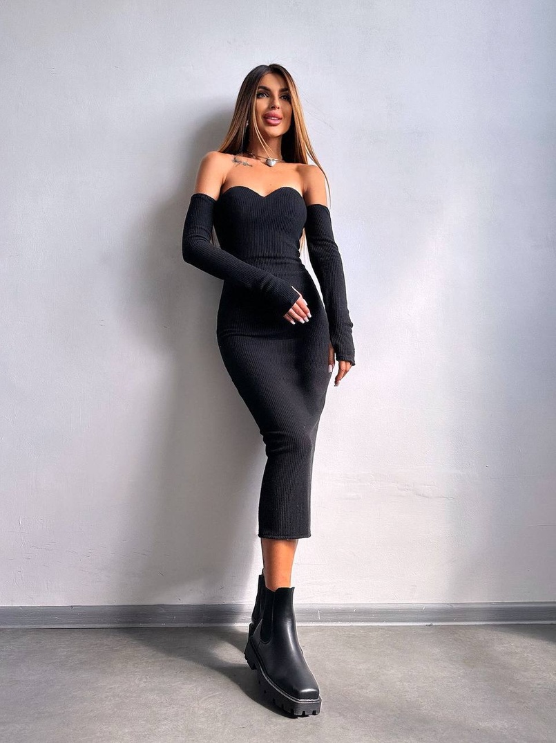 Трикотажна сукня міді  з чашечками  | PUSHKA SHOP