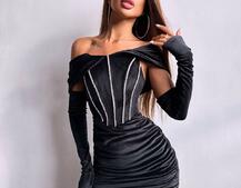 Оксамитова корсетна сукня міні, декорована стразами     Ручна робота  | PUSHKA SHOP