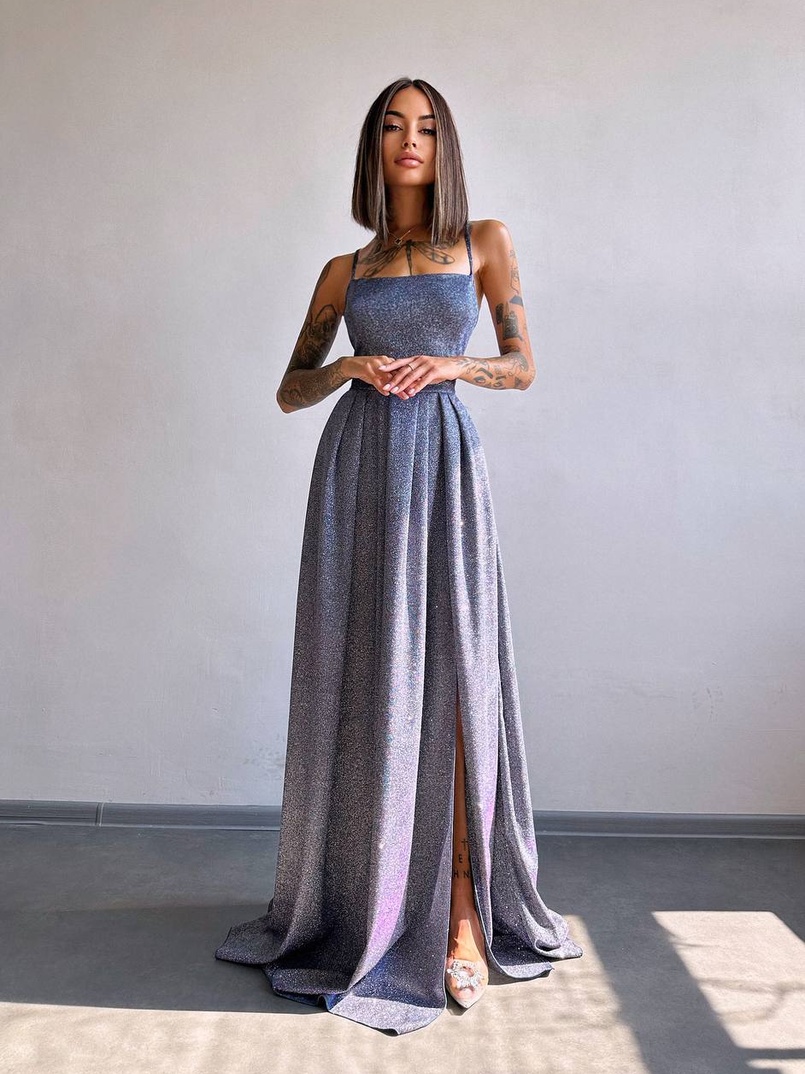 Сяюча сукня максі  зі шнурівкою на спинці | PUSHKA SHOP