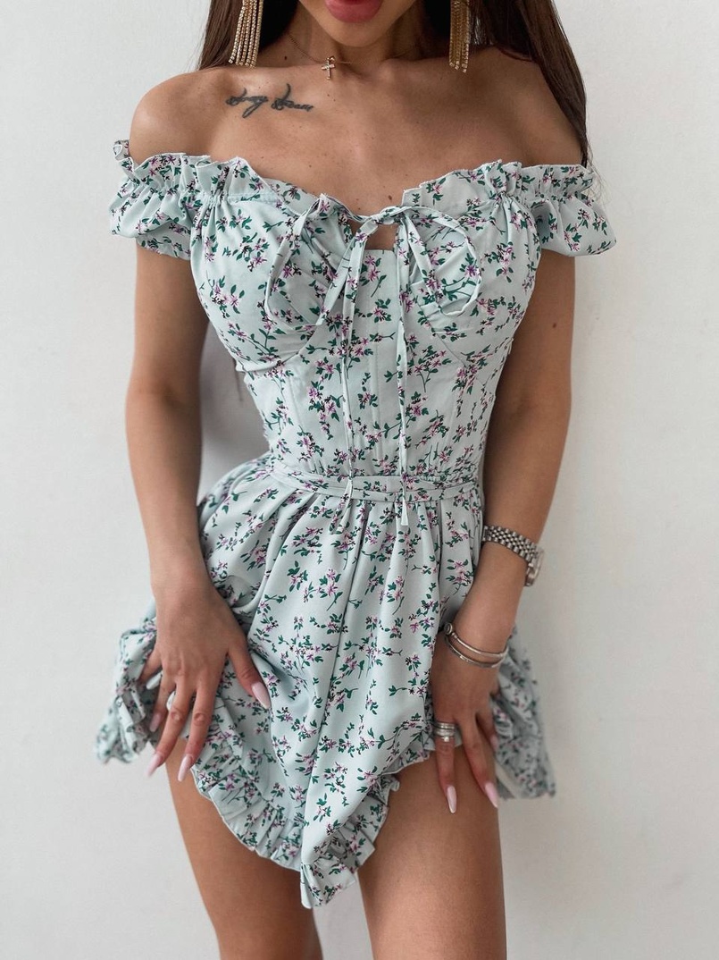 Платье мини с корсетной вставкой на талии с косточками  | PUSHKA SHOP