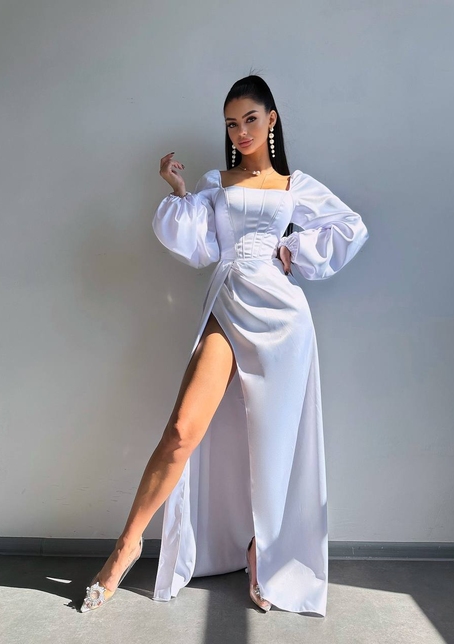 Атласний комплект: корсет + спідниця  максі з драпіруванням | PUSHKA SHOP