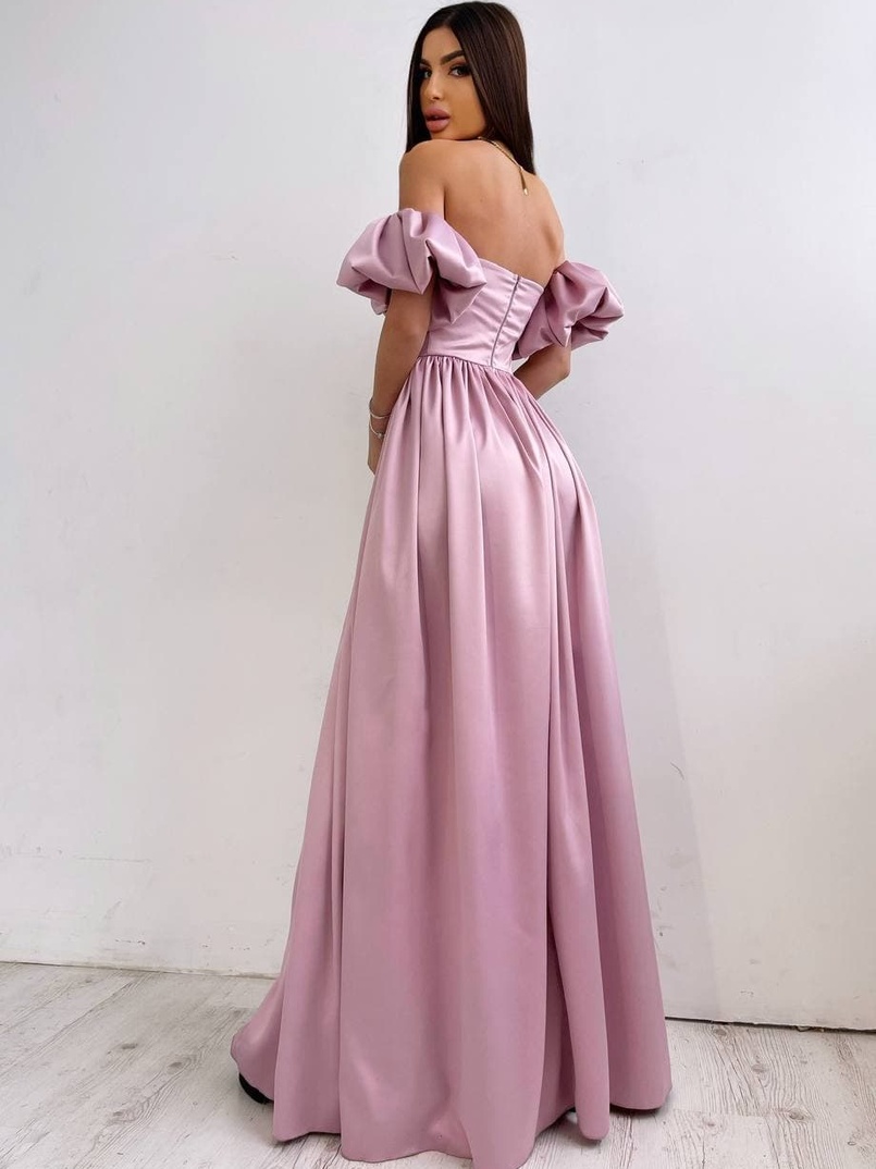 Атласное платье макси с объемными рукавами   Атласное платье макси с объемными рукавами   | PUSHKA SHOP