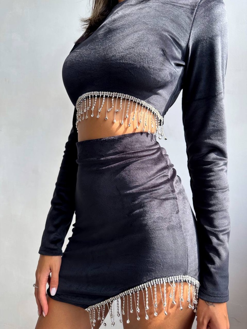 Оксамитовий комплект, декорований бахромою зі страз | PUSHKA SHOP