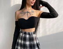 Комплект: трикотажный топ с чашечками push up + юбка в складку   | PUSHKA SHOP