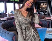 Блестящее платье с запахом и оборками Блестящее платье с запахом и оборками | PUSHKA SHOP