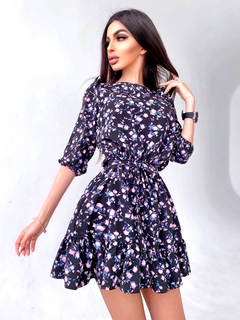 Милое цветочное платье с оборками Милое цветочное платье с оборками | PUSHKA SHOP