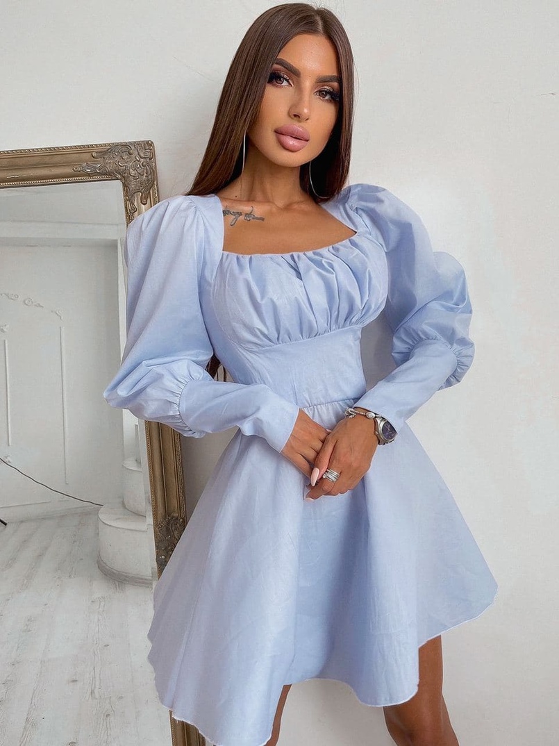 Платье с объемными рукавами из хлопка Платье с объемными рукавами из хлопка | PUSHKA SHOP