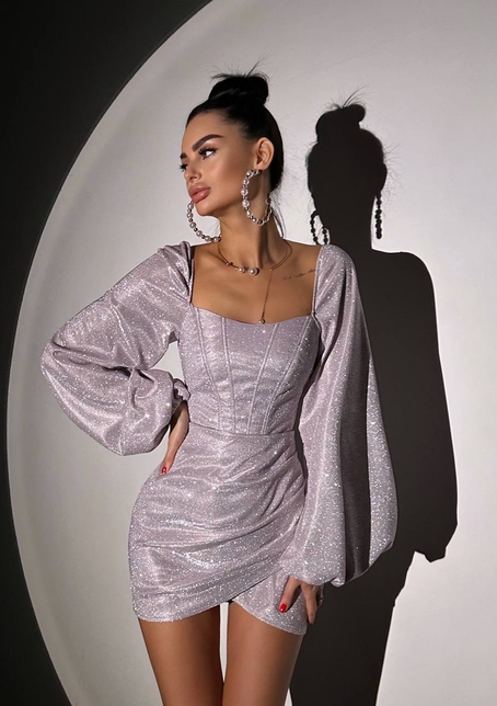 Сяючий комплект: корсет + спідниця міні з драпіруванням  | PUSHKA SHOP