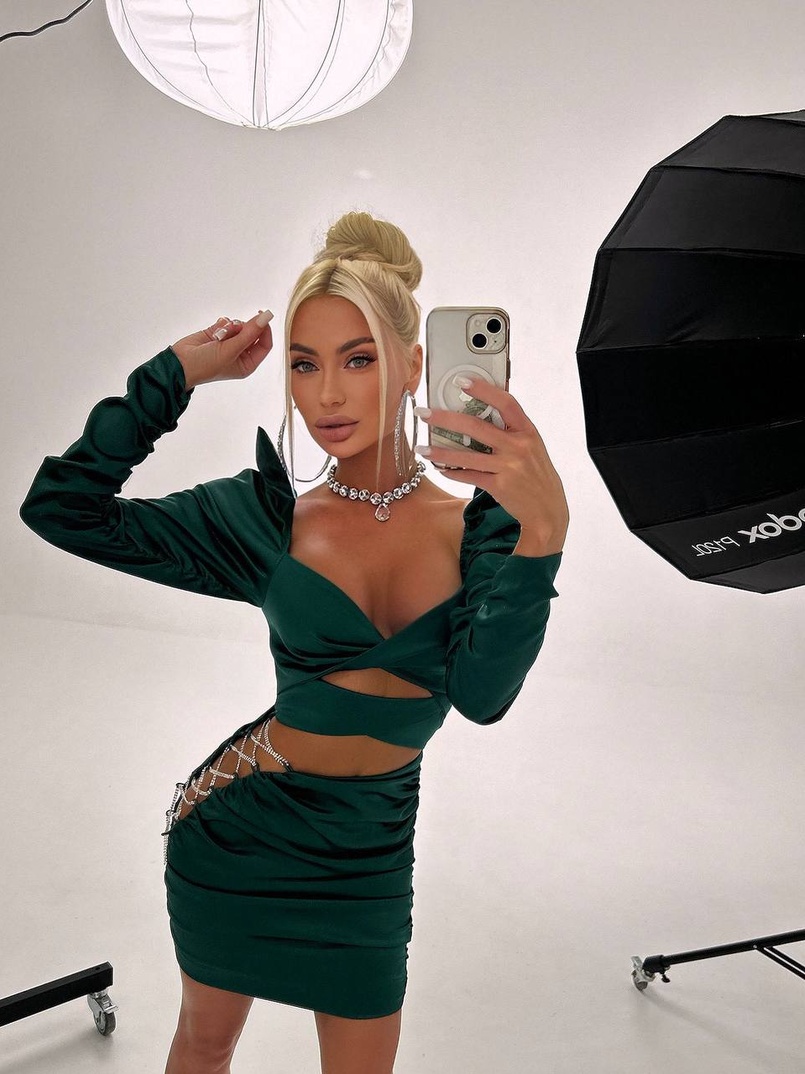 Сукня міні з драпіруванням, декорована стразами  | PUSHKA SHOP