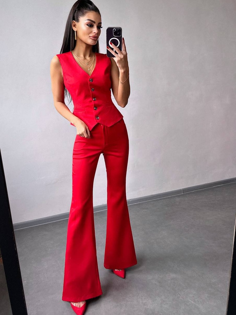 Костюм: піджак на підкладці, штани кльош+ жилет Костюм: піджак на підкладці, штани кльош+ жилет | PUSHKA SHOP