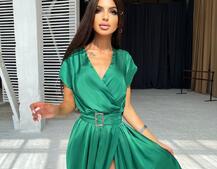 Шелковое платье-миди с широким поясом  | PUSHKA SHOP