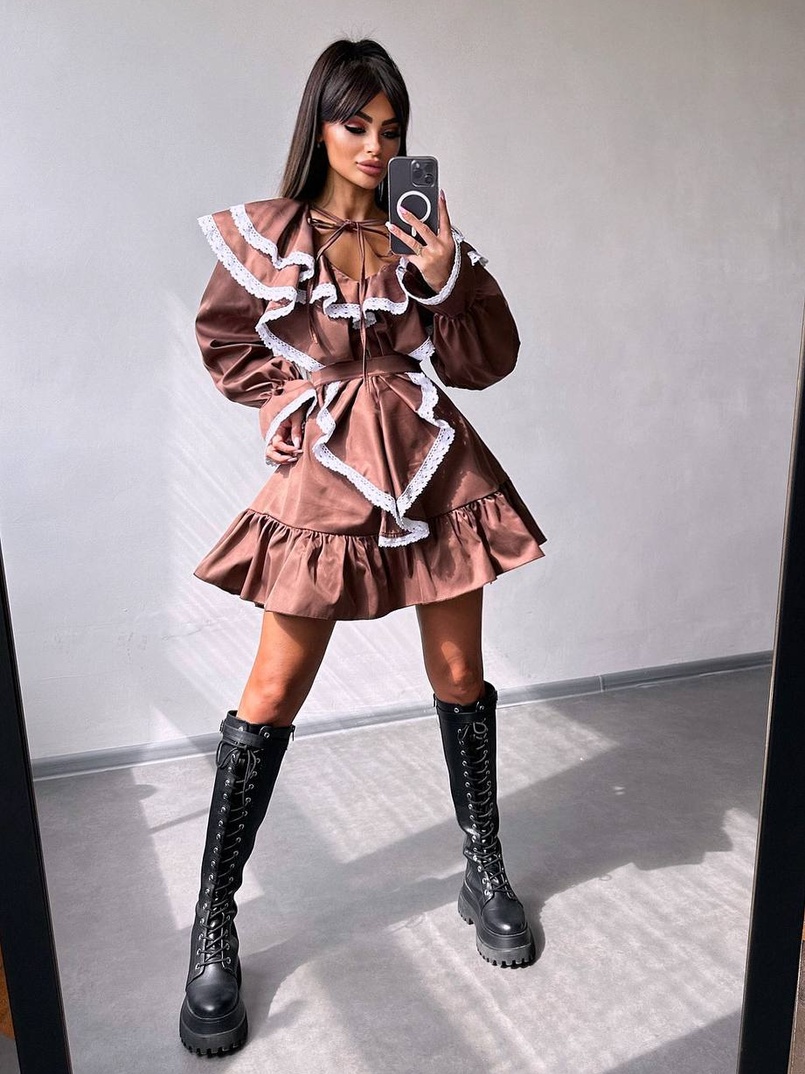 Котонова сукня декорована мереживом    | PUSHKA SHOP