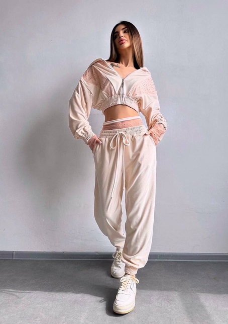 Велюровий комплект декорований стразами( бомбер+ рукавички+ штани + трусики) | PUSHKA SHOP