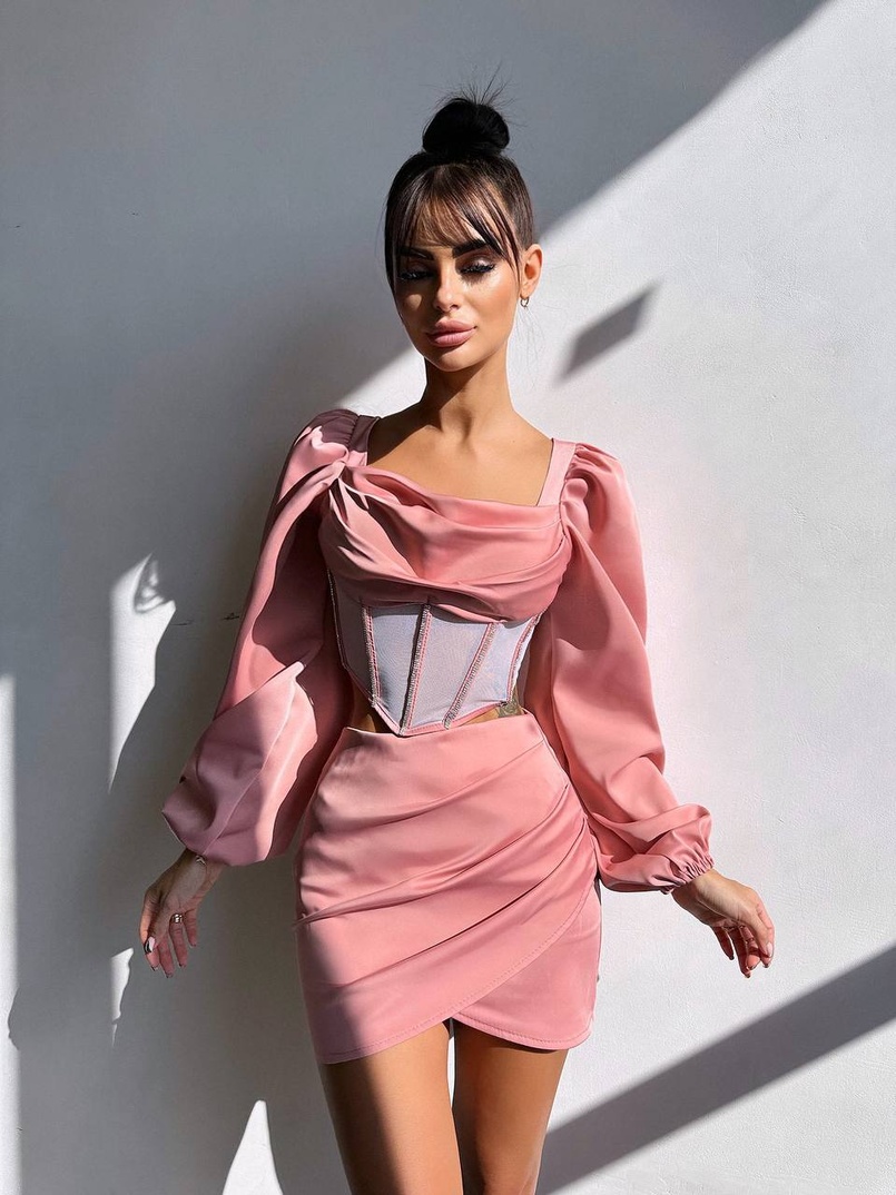 Комплект: корсет, декорований стразами + спідниця міні з драпіруванням   Ручна робота  | PUSHKA SHOP