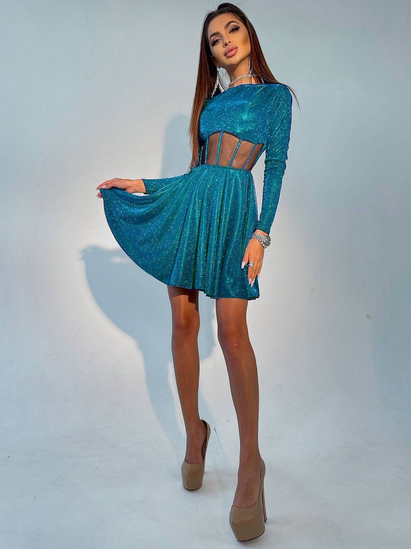 Приталена блискуча сукня з корсетною вставкою та пишною спідницею-сонцем Приталена блискуча сукня з корсетною вставкою та пишною спідницею-сонцем | PUSHKA SHOP