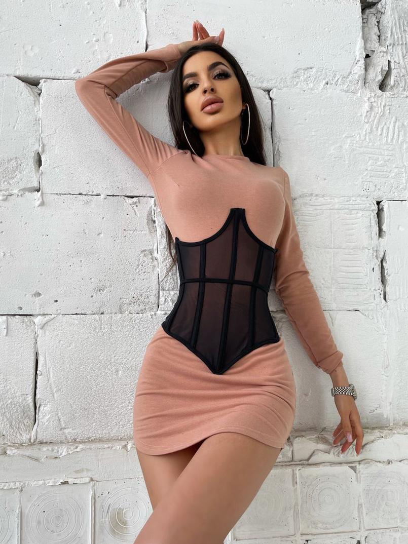 Трикотажное платье в комплекте с утягивающим корсетом Трикотажное платье в комплекте с утягивающим корсетом | PUSHKA SHOP