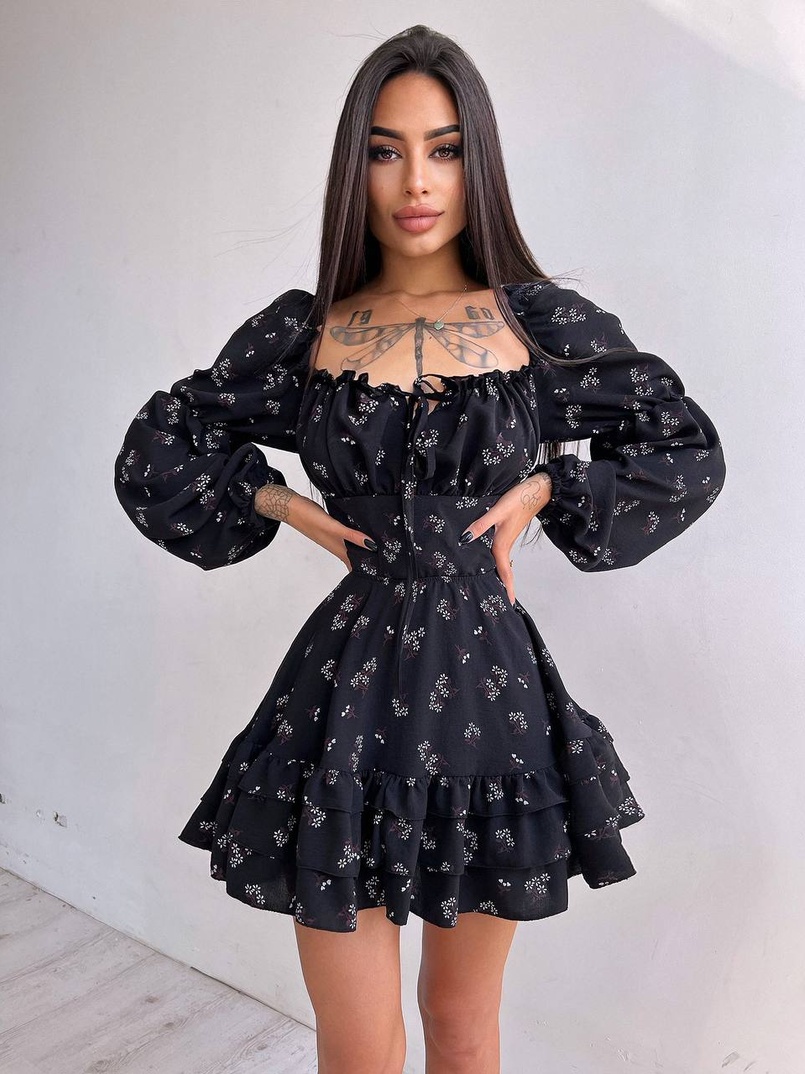 Квіткова сукня з воланами та шнуровкою по спинці Квіткова сукня з воланами та шнуровкою по спинці | PUSHKA SHOP