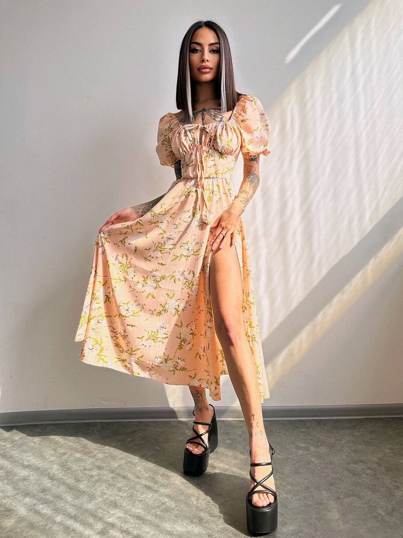 Сукня- міді  з квітковим принтом | PUSHKA SHOP