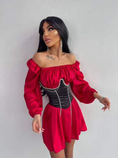 Приталена сукня з шовку  + корсет декорований стразами  Ручна робота  | PUSHKA SHOP