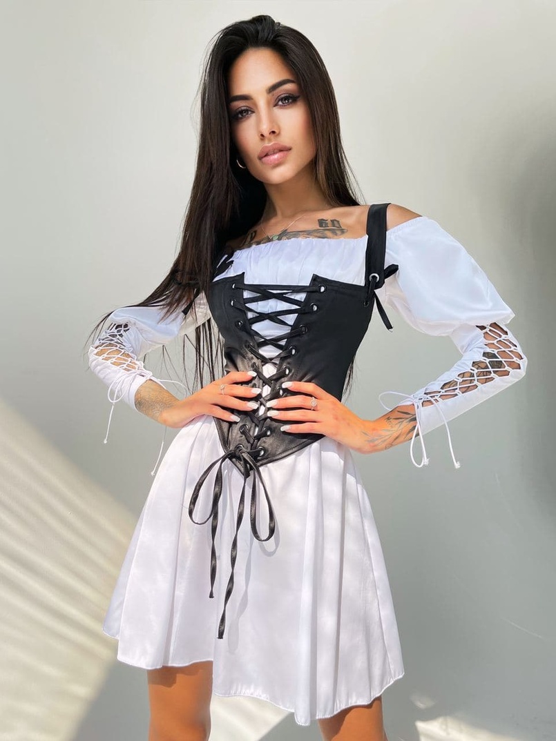 Шелковое платье + атласный корсет на шнуровке | PUSHKA SHOP