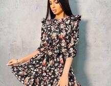 Милое цветочное платье с оборками Милое цветочное платье с оборками | PUSHKA SHOP