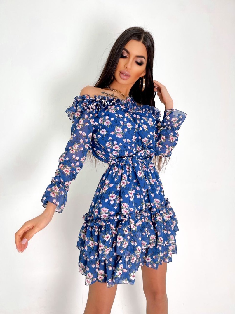 Шифоновое платье с рюшами на подкладке | PUSHKA SHOP