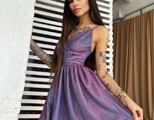 Блестящее платье с пышной юбочкой и завязками на талии  | PUSHKA SHOP