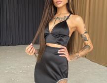 Комплект: топ + юбка, декорированная бахромой из страз  Комплект: топ + юбка, декорированная бахромой из страз  | PUSHKA SHOP