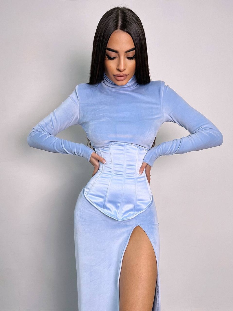 Оксамитова сукня міді з розрізом + атласний корсет | PUSHKA SHOP