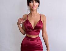 Комплект: топ з філіжанками + спідниця декорована бахромою зі страз  | PUSHKA SHOP