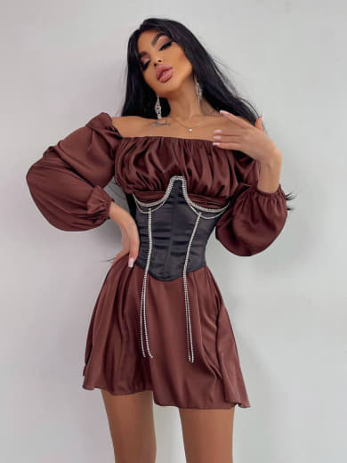 Приталена сукня з шовку  + корсет декорований стразами  Ручна робота  Приталена сукня з шовку  + корсет декорований стразами  Ручна робота  | PUSHKA SHOP