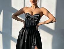 Комплект: корсет-бюстьє , декорований стразами  + спідниця максі з розрізом   Ручна робота  | PUSHKA SHOP