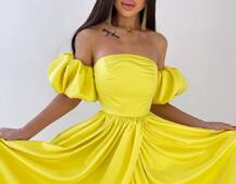 Атласное платье макси с объемными рукавами   | PUSHKA SHOP