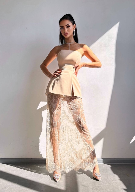 Комплект: піджак + блуза з баской + мереживна спідниця-шорти  | PUSHKA SHOP