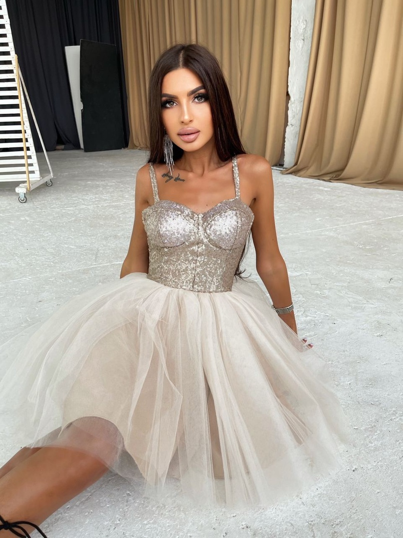 Платье-бюстье с пайетками и пышной фатиновой юбкой   | PUSHKA SHOP