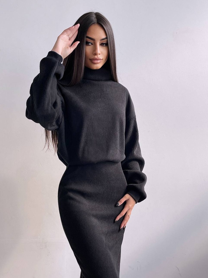 Костюм із теплого трикотажу-рубчика: светр + спідниця Костюм із теплого трикотажу-рубчика: светр + спідниця | PUSHKA SHOP