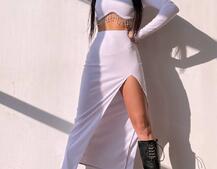 Комплект: спідниця з розрізом + топ, декорований бахромой зі страз Комплект: спідниця з розрізом + топ, декорований бахромой зі страз | PUSHKA SHOP