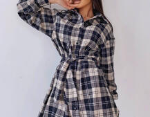 Коттоновое платье-рубашка в клетку Коттоновое платье-рубашка в клетку | PUSHKA SHOP