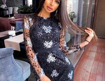 Коктейльное облегающее платье декорированное узором из пайеток   | PUSHKA SHOP