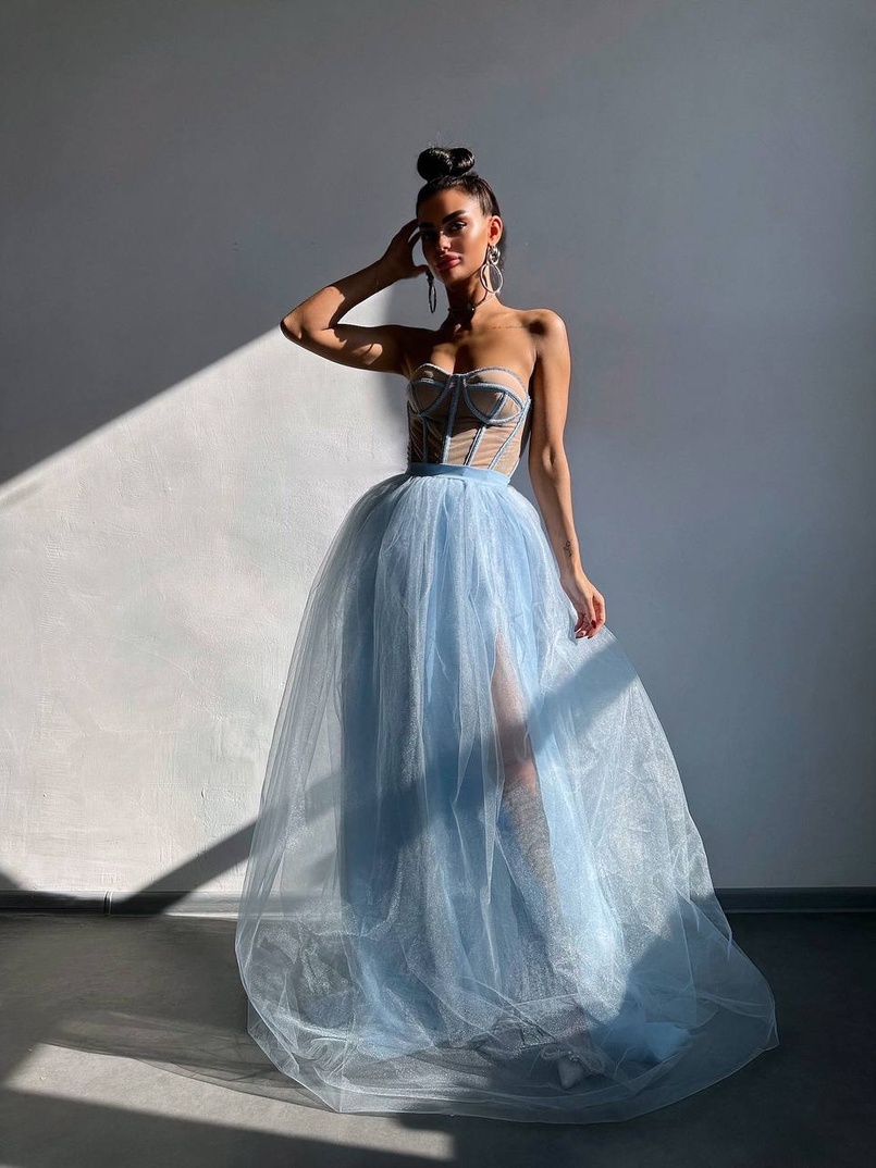 Комплект: корсет бюстьє декорований стразами + пишна спідниця максі  Ручна робота  | PUSHKA SHOP