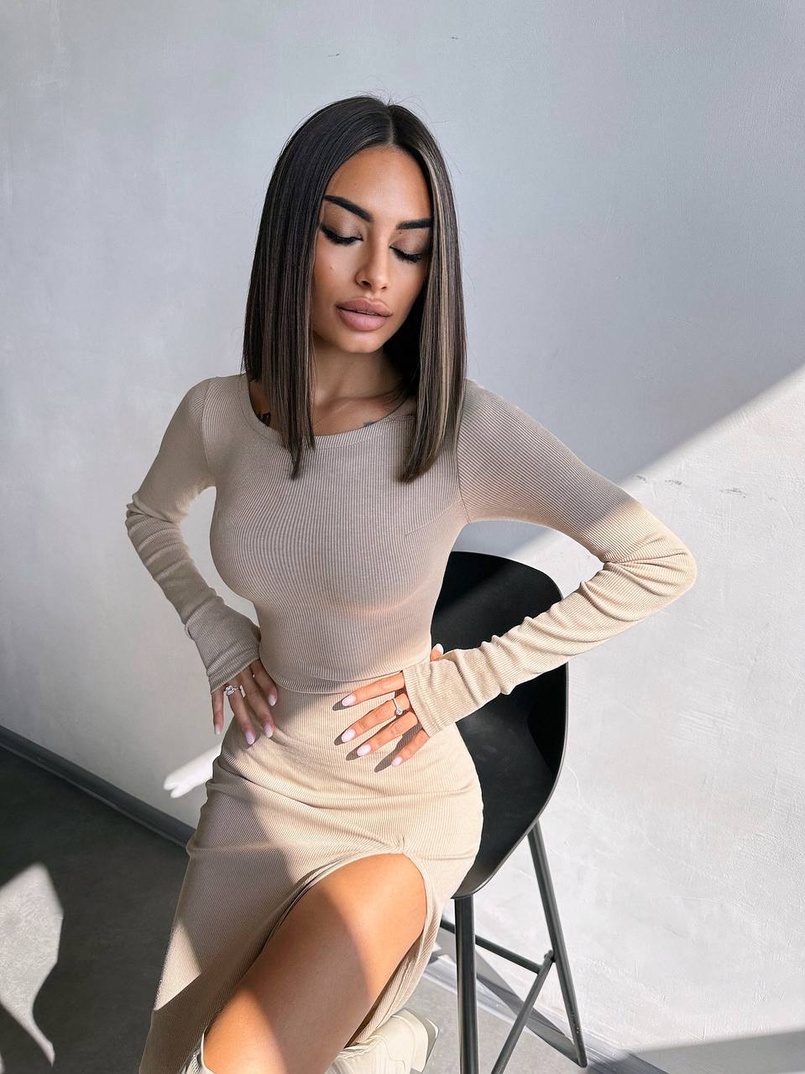 Трикотажна сукня міді зі шнурівкою на спинці  | PUSHKA SHOP