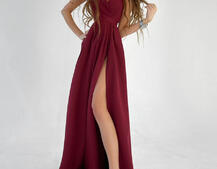 Платье макси с разрезом на юбке и запахом на груди   | PUSHKA SHOP