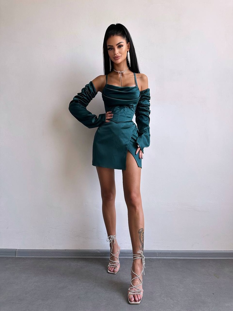 Комплект: корсет з рукавами    + спідниця міні з драпіруванням   | PUSHKA SHOP