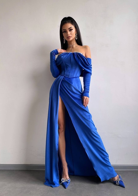 Оксамитова сукня максі декорована стразами  Ручна робота  | PUSHKA SHOP