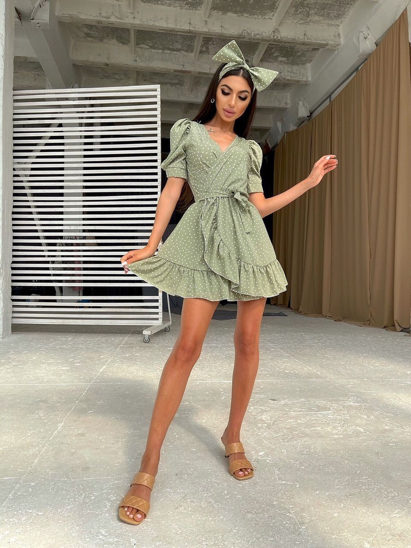 Милое платье в горошек с оборками + повязка на голову с бантом Милое платье в горошек с оборками + повязка на голову с бантом | PUSHKA SHOP