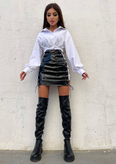 Приталена сорочка + спідниця зі шнурівкою  | PUSHKA SHOP